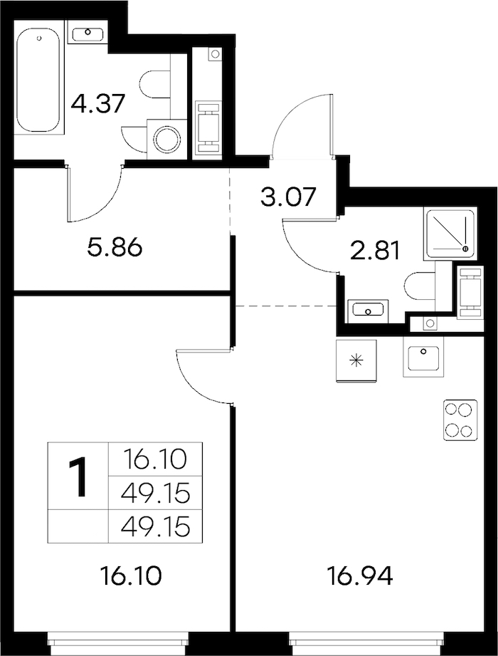 1-комнатная квартира 49.15 м², 2/18 эт., ЖК «Glorax City Василеостровский»